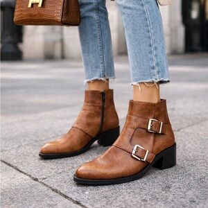 Pertini Spain Leather Double Buckle Ankle Boots Size 38 | Boutique Luxury